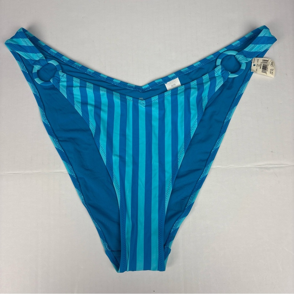 Aerie Women's XL Bikini Bottom Blue Stripe Cheeky Rings Swimsuit New with Tags